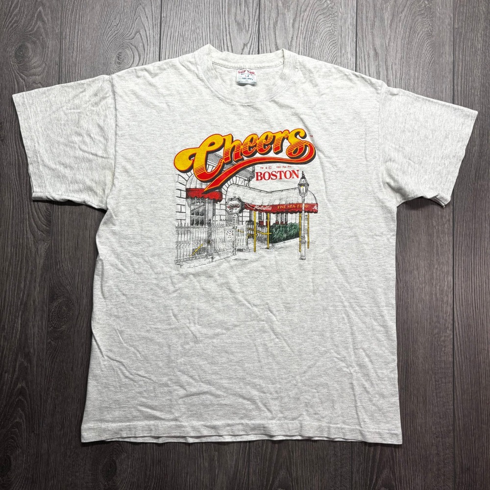 Vintage 1993 Cheers Boston XL T-Shirt Tee Jays Sof Tee Grey Made in USA TV Show